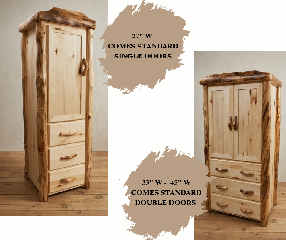 Aspen Rustic Log 3 Drawer Storage Cabinet in Flat Front