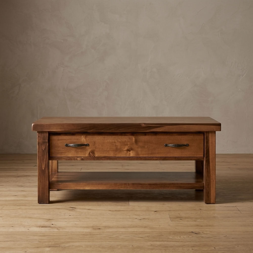 Rustic Farmhouse Coffee Table w/ Drawer in Artisan