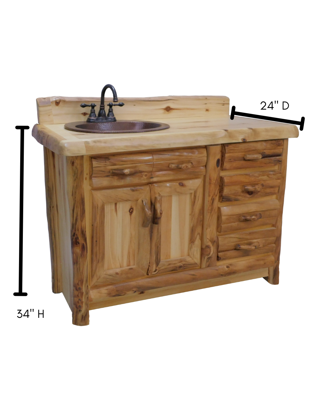 Aspen Rustic Log 4 Drawer Vanity in Log Front