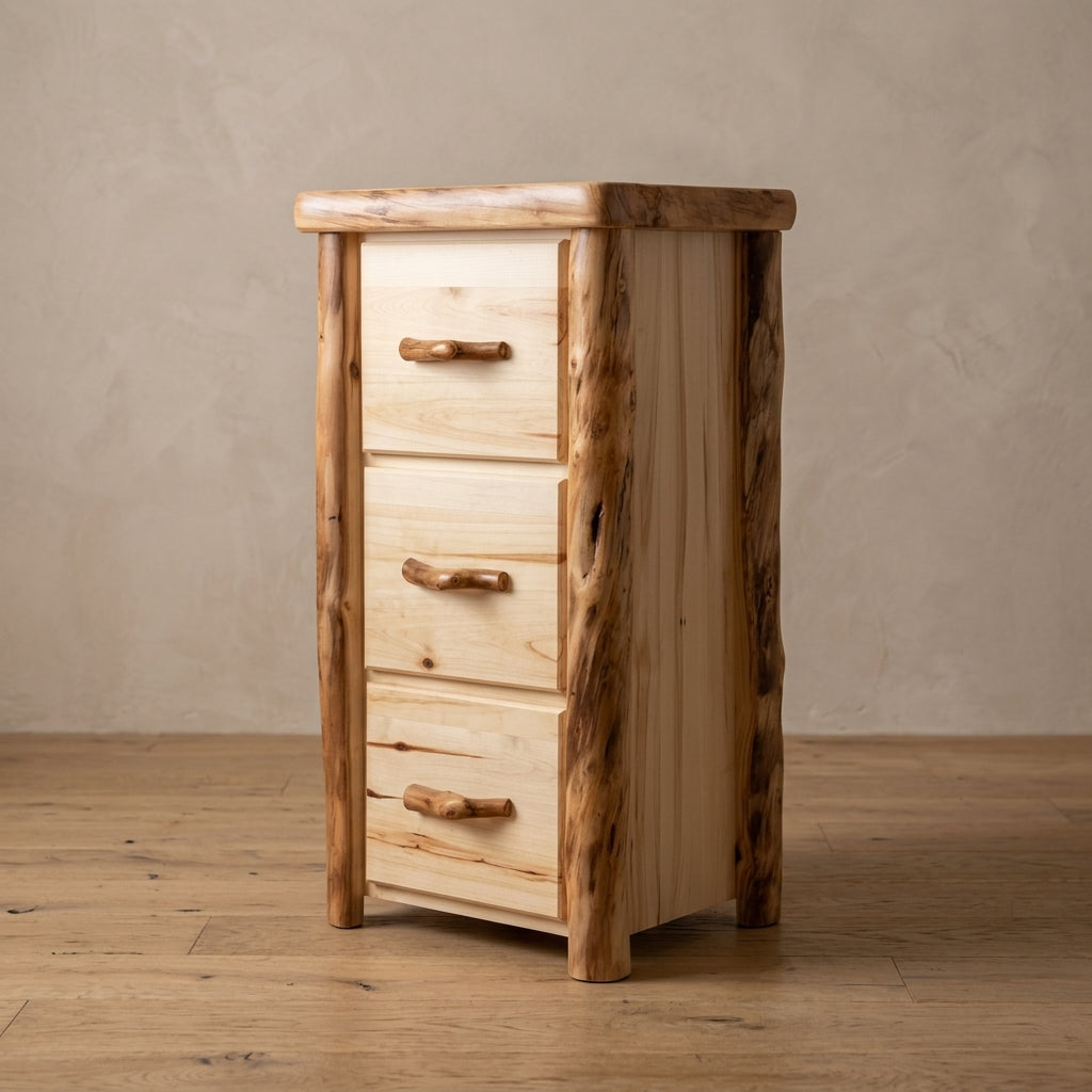Aspen or Hickory Rustic Log 3 Drawer File Cabinet in Flat Front