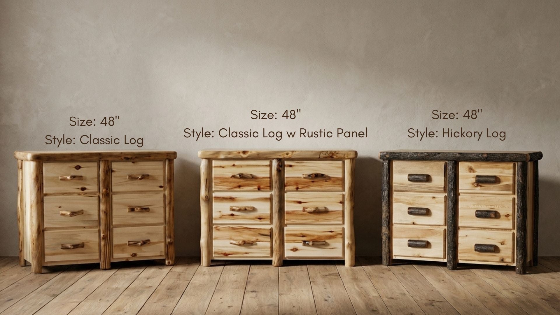 Rustic Log 6 Drawer Dresser in Flat Front
