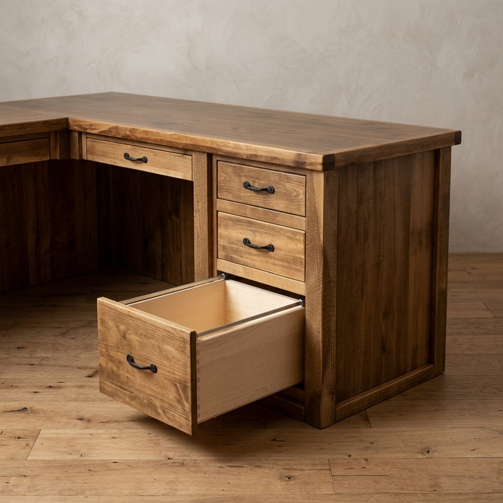 Rustic Farmhouse Executive L-Desk in Artisan