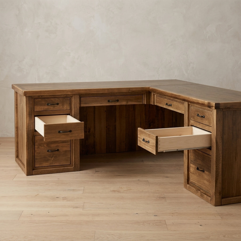Rustic Farmhouse Executive L-Desk in Artisan