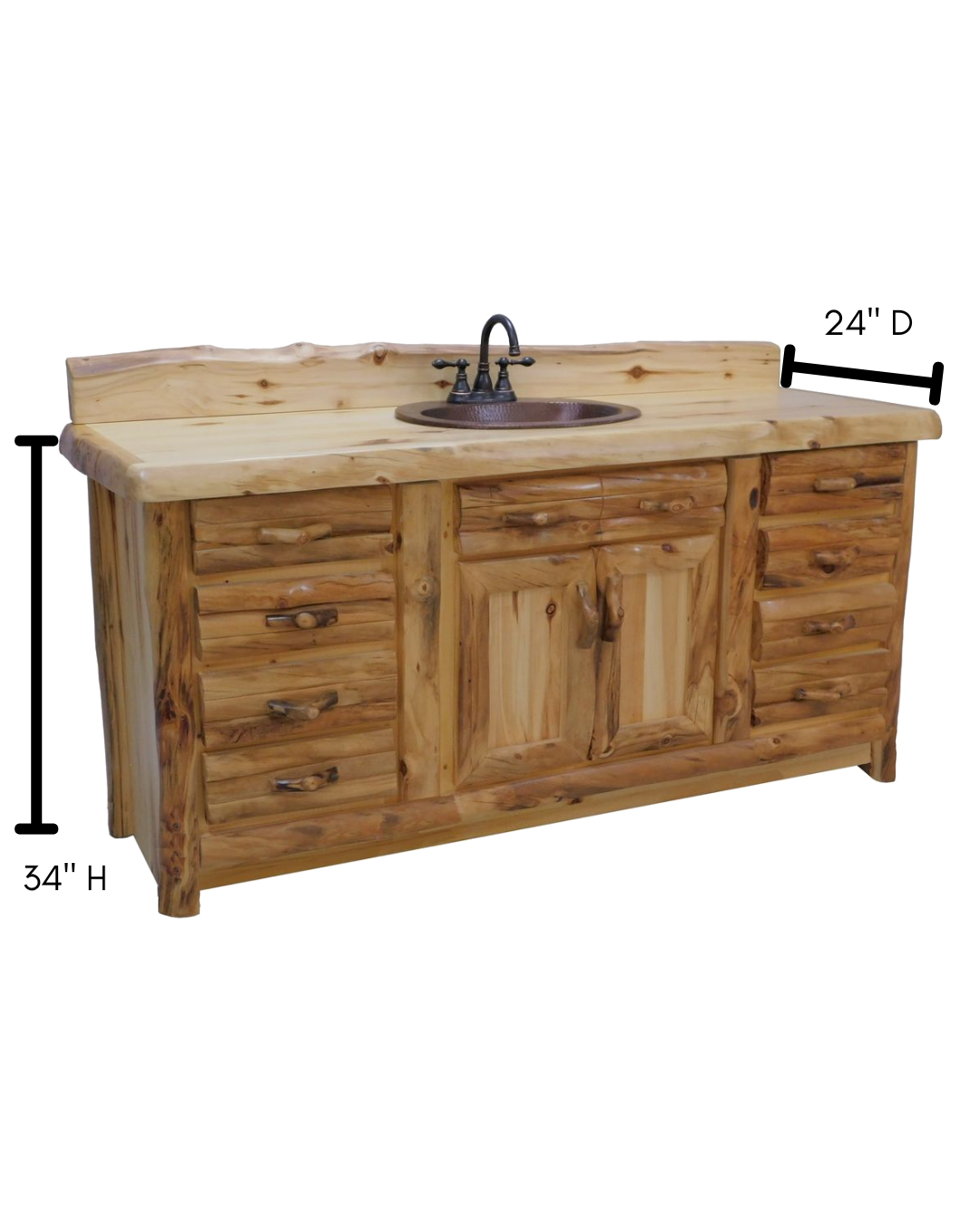 Aspen Rustic Log 8 Drawer Vanity in Log Front
