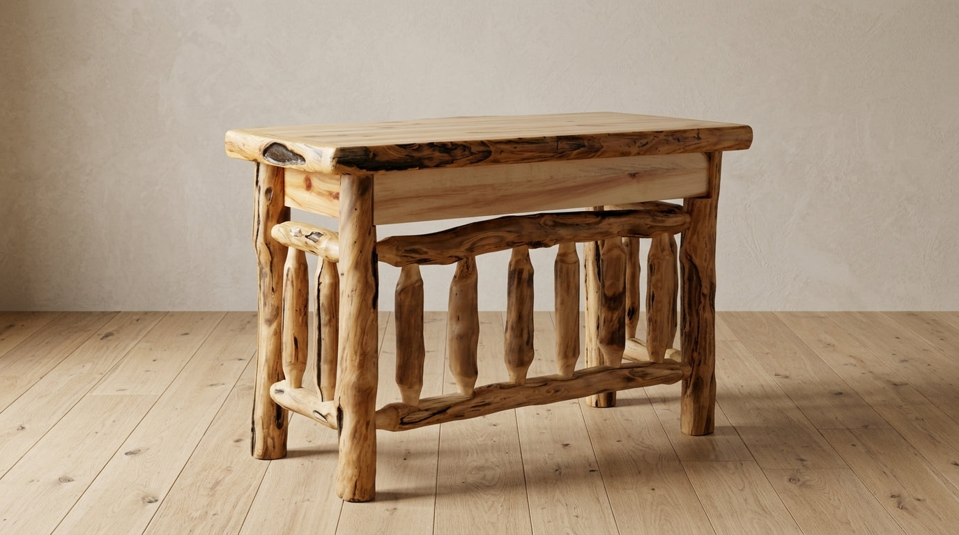 Aspen Rustic Log Table Desk w/ Drawer in Log Front
