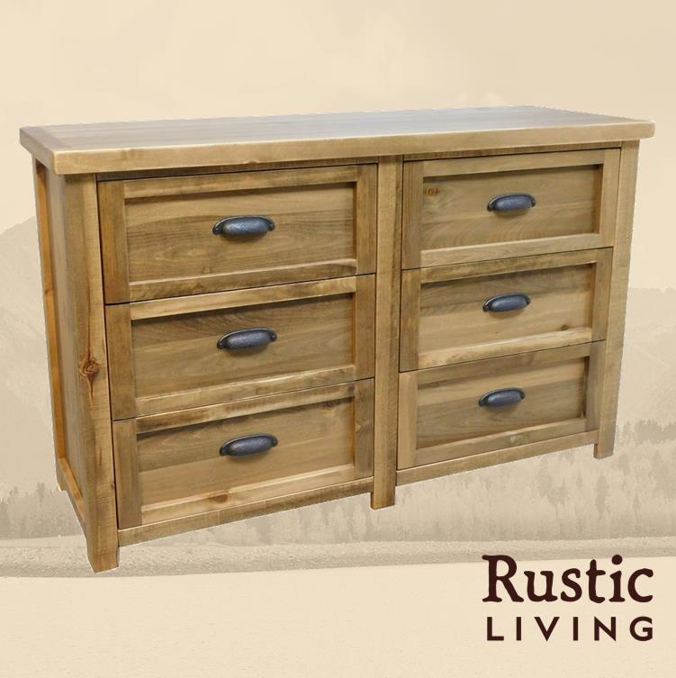 Rustic Farmhouse 6 drawer dresser in heritage handmade in America using solid wood custom made for your mountain cabin, lodge, farmhouse, ranch and western lifestyle.