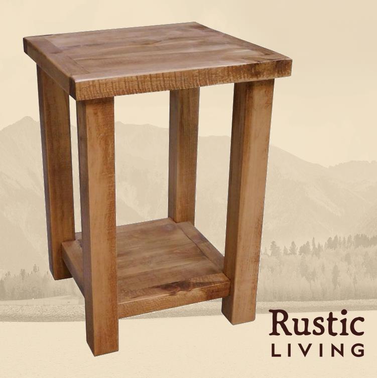 Rustic Farmhouse end table handmade in America using solid wood custom made for your mountain cabin, lodge, farmhouse, ranch and western lifestyle.