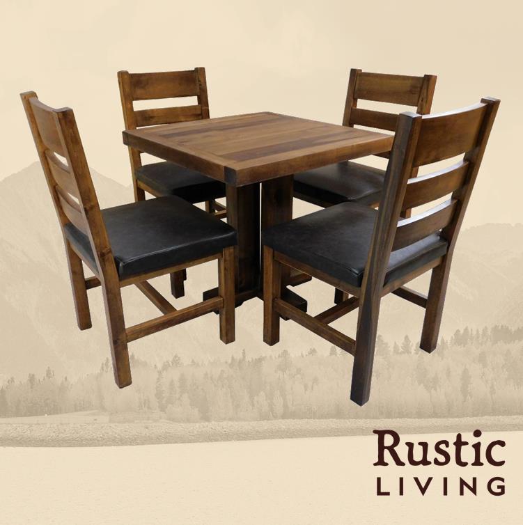 Rustic Farmhouse square dining table handmade in America using solid wood custom made for your mountain cabin, lodge, farmhouse, ranch and western lifestyle.