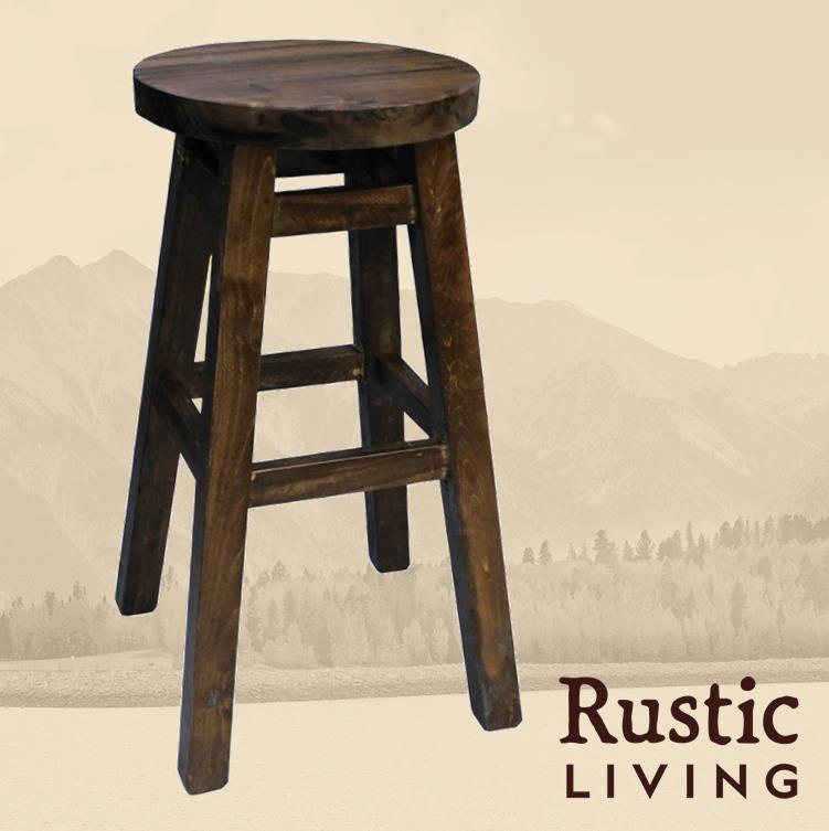 Rustic Farmhouse swivel bar stool handmade in America using solid wood custom made for your mountain cabin, lodge, farmhouse, ranch and western lifestyle.