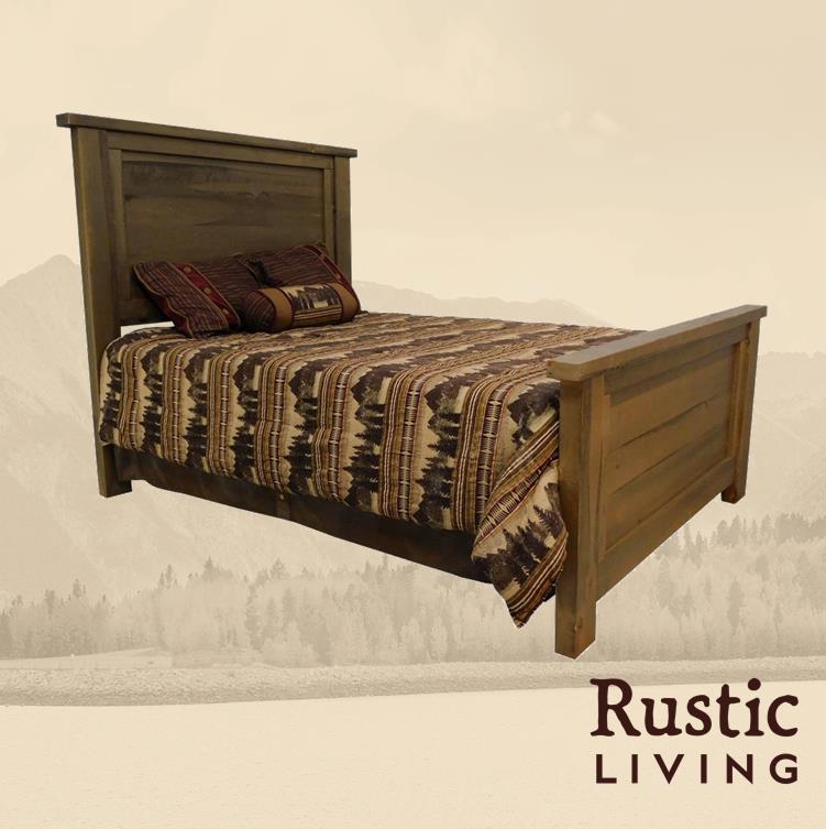 Rustic Farmhouse Woodland Bed handmade in America using solid wood custom made for your mountain cabin, lodge, farmhouse, ranch and western lifestyle. Headboard and footboard made of aspen wood. 