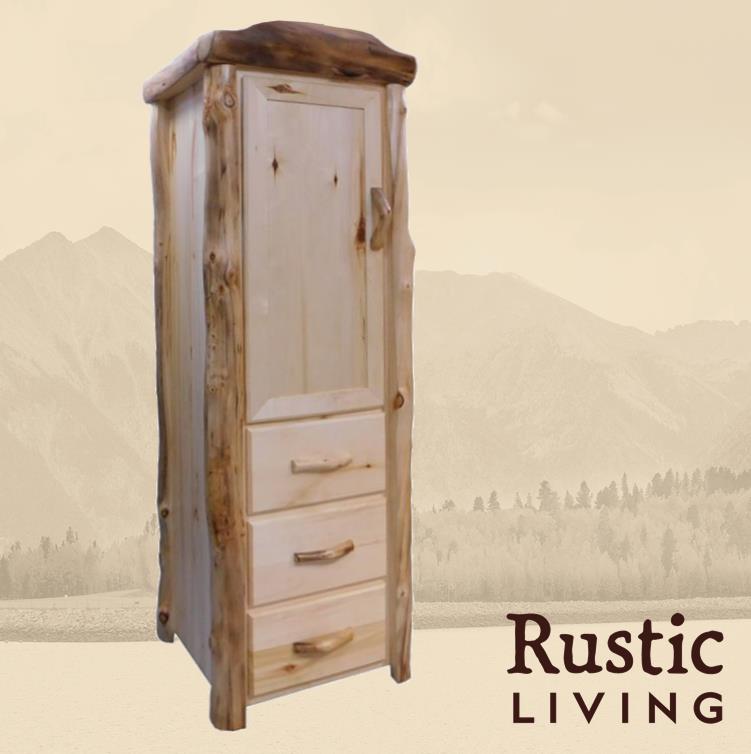 Aspen Rustic Log Furniture log 3 drawer storage cabinet in flat front using solid wood, undermount drawer glides, and soft close drawers and doors custom made for your mountain cabin, lodge, farmhouse, ranch and western lifestyle.