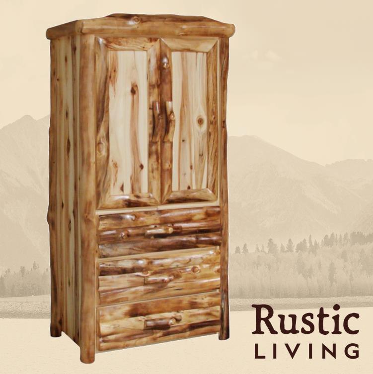 Aspen Rustic Log Furniture log 3 drawer storage cabinet in log front using solid wood, undermount drawer glides, and soft close drawers and doors custom made for your mountain cabin, lodge, farmhouse, ranch and western lifestyle.