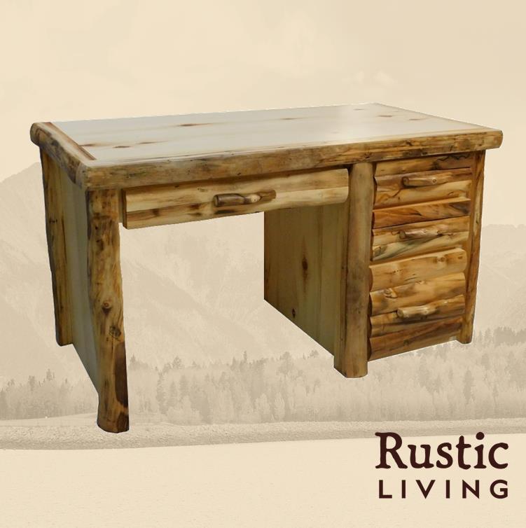 Aspen Rustic Log Furniture log desk in log front handmade in America using solid wood custom made for your mountain cabin, lodge, farmhouse, ranch and western lifestyle. 