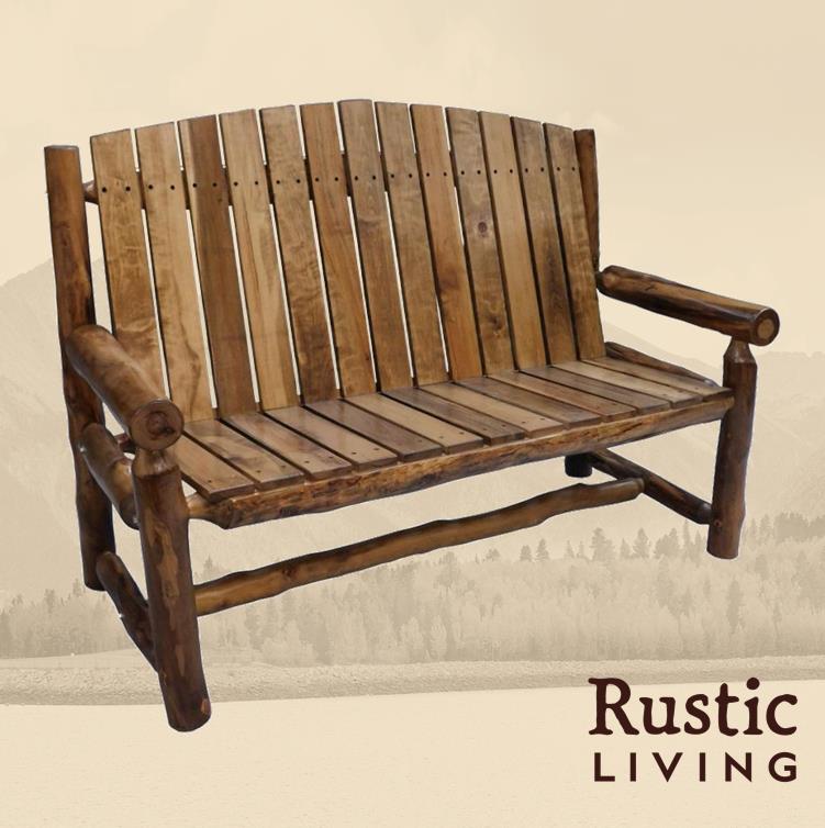 Aspen Rustic Log Furniture log garden bench handmade in America using solid wood custom made for your mountain cabin, lodge, farmhouse, ranch and western lifestyle. 