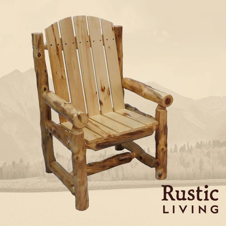 Aspen Rustic Log Furniture log garden chair handmade in America using solid wood custom made for your mountain cabin, lodge, farmhouse, ranch and western lifestyle. 