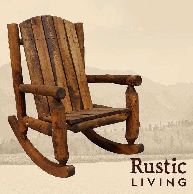 Aspen Rustic Log Furniture log patio rocker chair handmade in America using solid wood custom made for your mountain cabin, lodge, farmhouse, ranch and western lifestyle. 