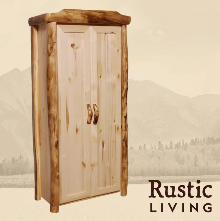 Aspen Rustic Log Furniture log storage cabinet in flat front handmade in America using solid wood custom made for your mountain cabin, lodge, farmhouse, ranch and western lifestyle. 