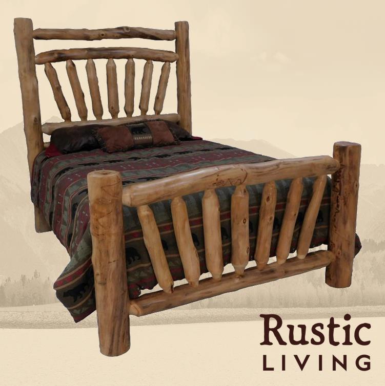 Aspen Rustic Log Furniture log sunrise accent bed handmade in America using solid wood custom made for your mountain cabin, lodge, farmhouse, ranch and western lifestyle. 