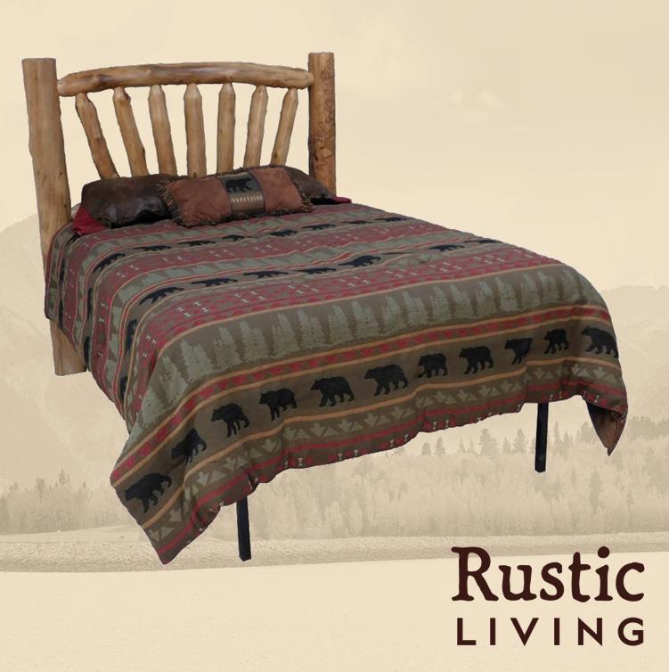 Aspen Rustic Log Furniture log sunrise headboard handmade in America using solid wood custom made for your mountain cabin, lodge, farmhouse, ranch and western lifestyle. 