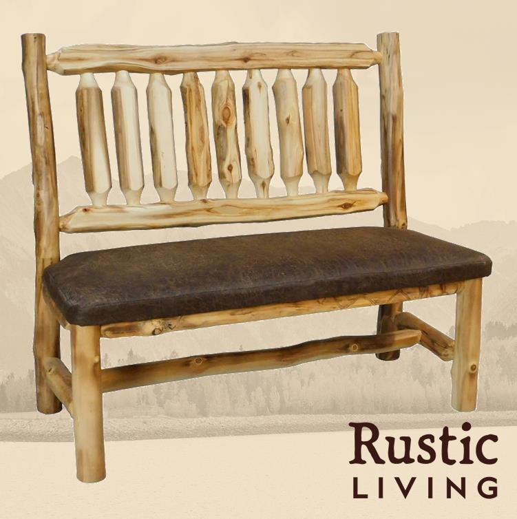 Aspen Rustic Log Furniture log timberland dining chair bench handmade in America using solid wood custom made for your mountain cabin, lodge, farmhouse, ranch and western lifestyle. 