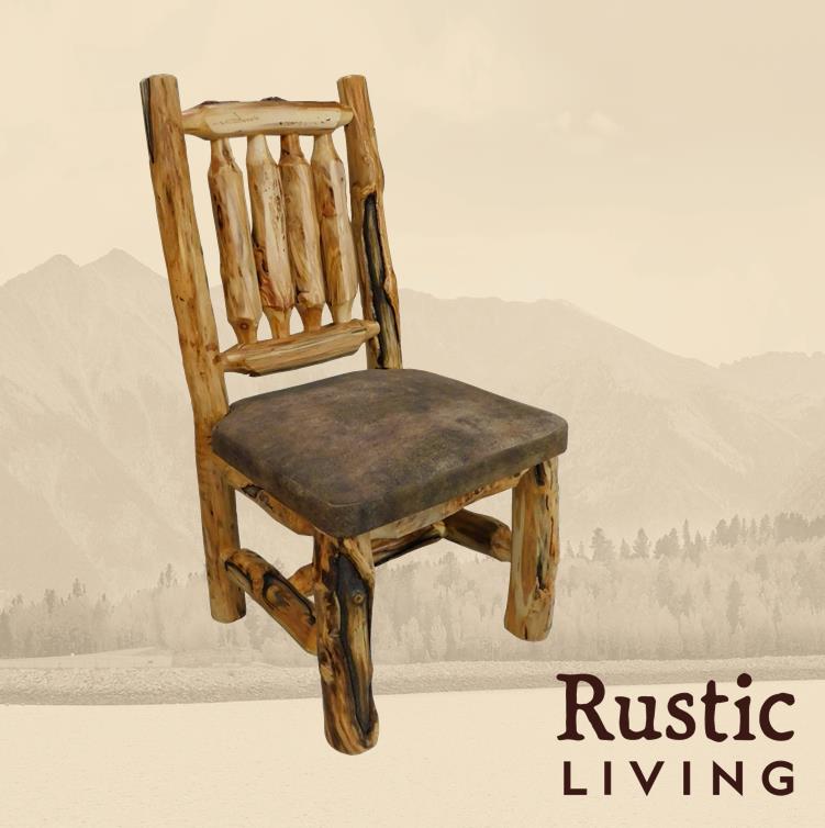 Aspen Rustic Log Furniture log timberland dining chair handmade in America using solid wood custom made for your mountain cabin, lodge, farmhouse, ranch and western lifestyle. 