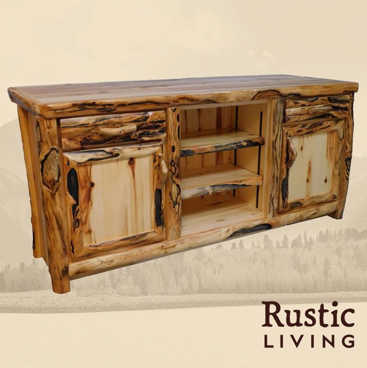 Aspen Rustic Log Vintage Island in Log Front