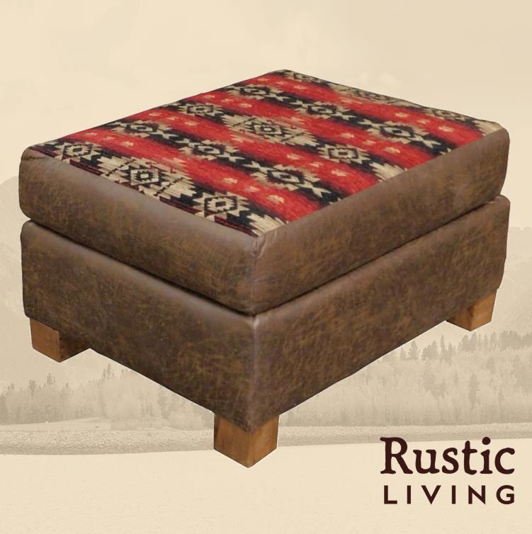 Rustic Farmhouse mountain comfort ottoman lounge handmade in America using solid wood custom made for your mountain cabin, lodge, farmhouse, ranch and western lifestyle.