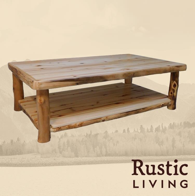 Aspen Rustic Log Furniture log coffee table handmade in America using solid wood custom made for your mountain cabin, lodge, farmhouse, ranch and western lifestyle. 