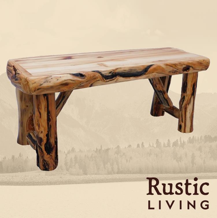 Aspen Rustic Log Furniture log dining bench handmade in America using solid wood custom made for your mountain cabin, lodge, farmhouse, ranch and western lifestyle. 