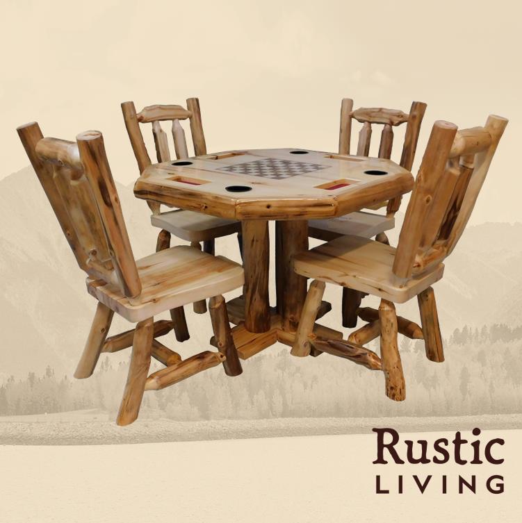 Aspen Rustic Log Furniture log game table handmade in America using solid wood custom made for your mountain cabin, lodge, farmhouse, ranch and western lifestyle. 
