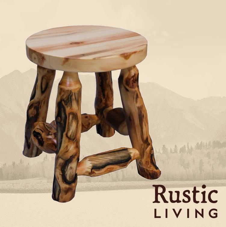 Aspen Rustic Log Furniture log swivel dining stool handmade in America using solid wood custom made for your mountain cabin, lodge, farmhouse, ranch and western lifestyle. 