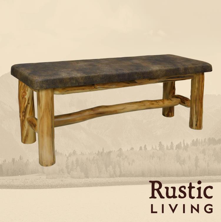 Aspen Rustic Log Furniture log timberland dining bench handmade in America using solid wood custom made for your mountain cabin, lodge, farmhouse, ranch and western lifestyle. 