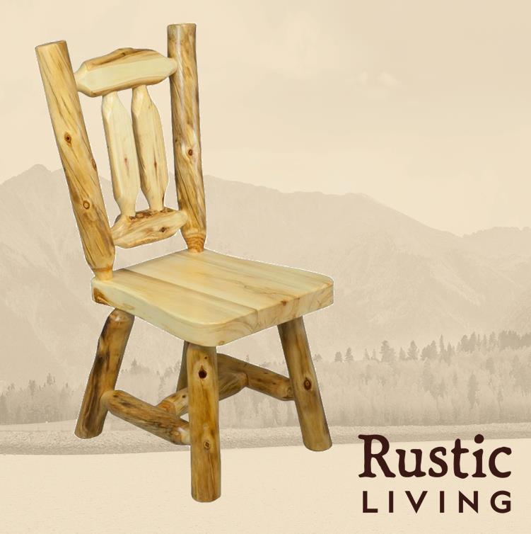 Aspen Rustic Log Furniture log woodland dining chair handmade in America using solid wood custom made for your mountain cabin, lodge, farmhouse, ranch and western lifestyle. 