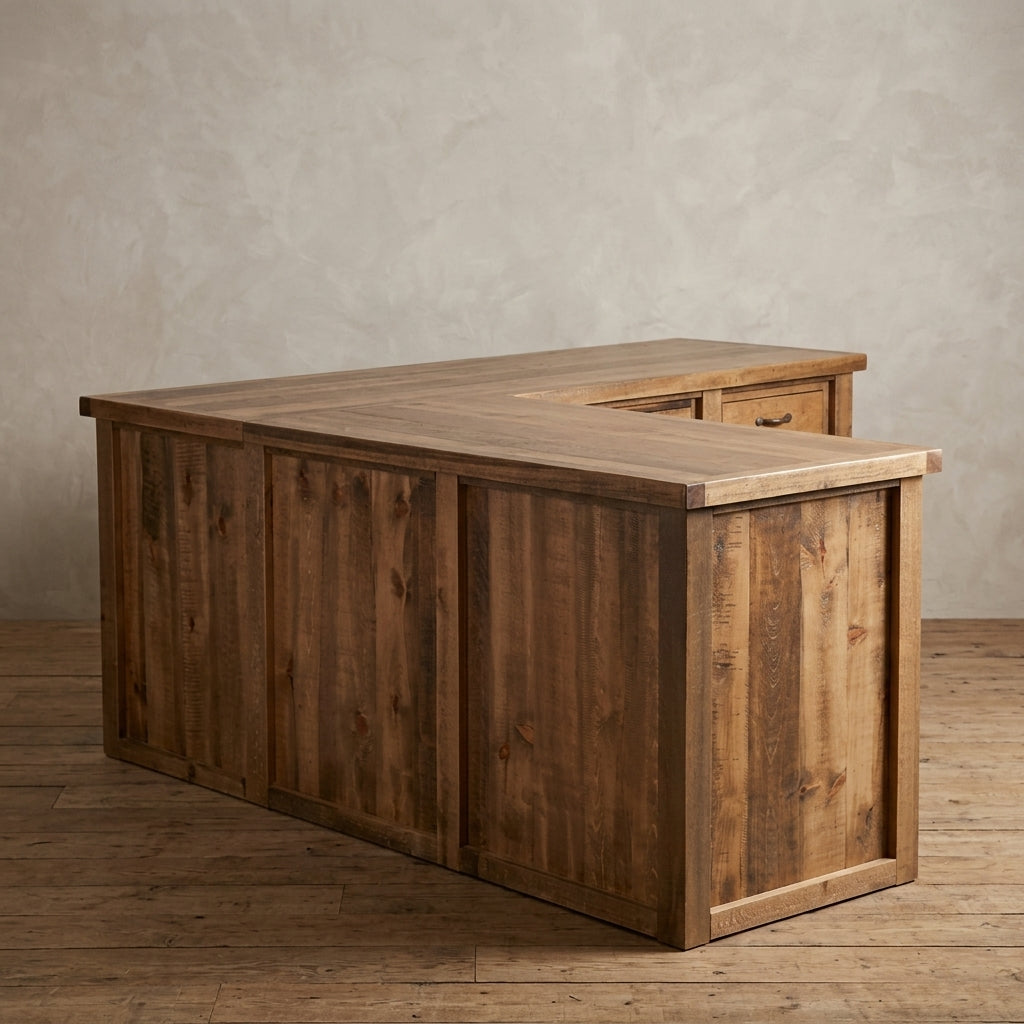 Rustic Farmhouse Executive L-Desk in Artisan