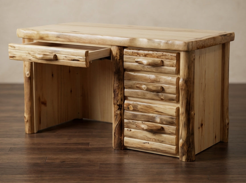 Aspen Rustic Log Executive Desk in Log Front