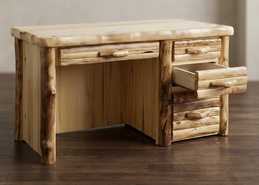 Aspen Rustic Log Executive Desk in Log Front