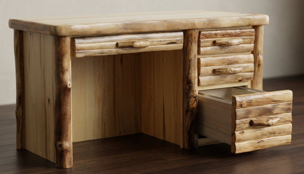 Aspen Rustic Log Executive Desk in Log Front
