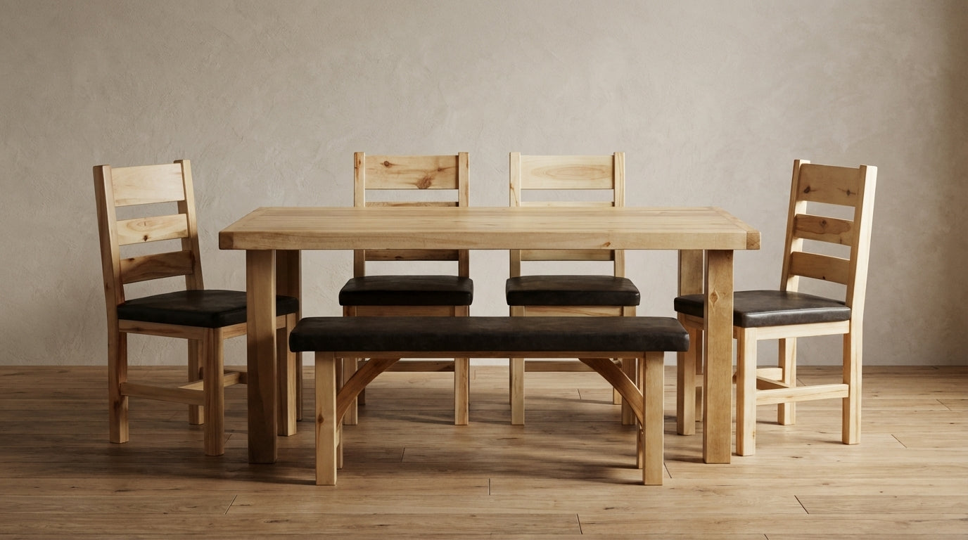Farmhouse 72" Classic Wood Hickory Stain 6 Piece Dining Set