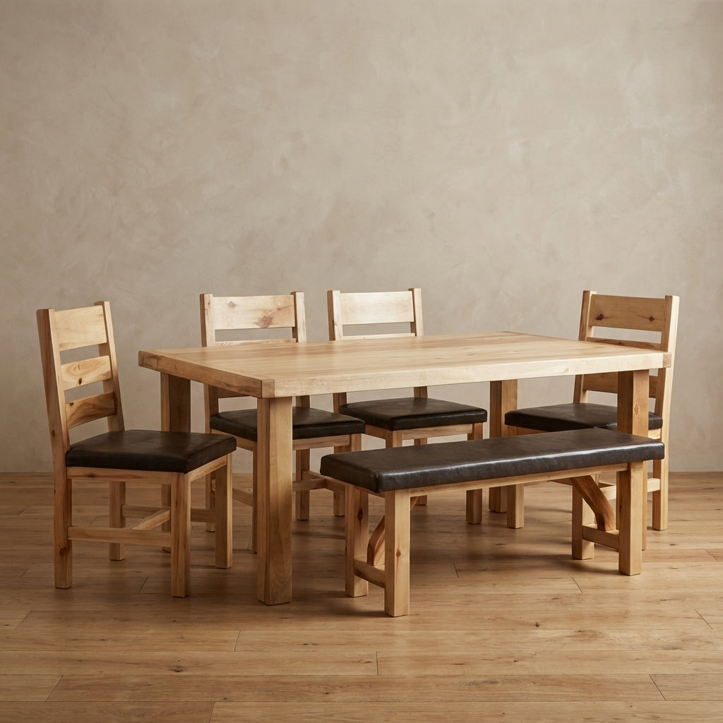 Farmhouse 72" Classic Wood Hickory Stain 6 Piece Dining Set