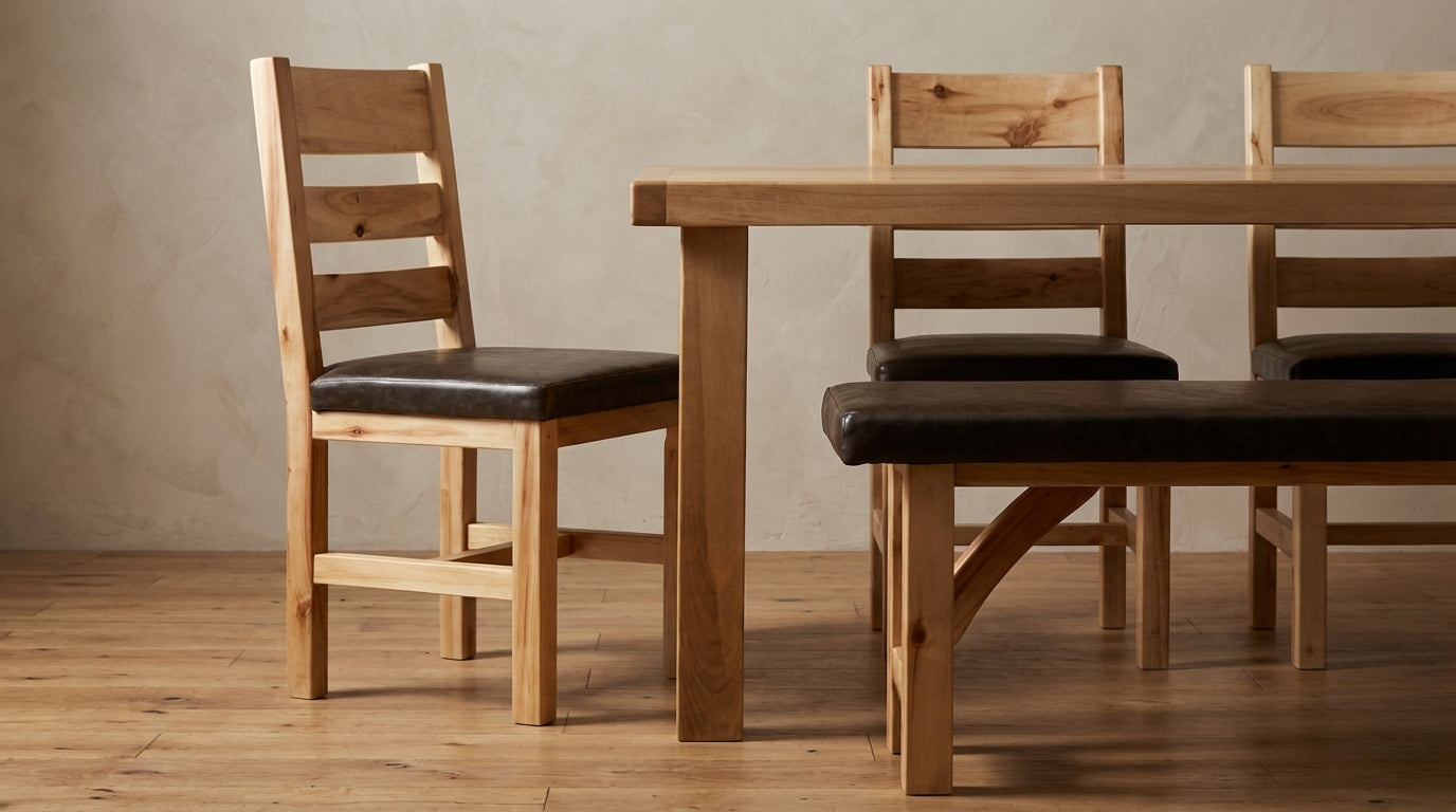 Farmhouse 72" Classic Wood Hickory Stain 6 Piece Dining Set