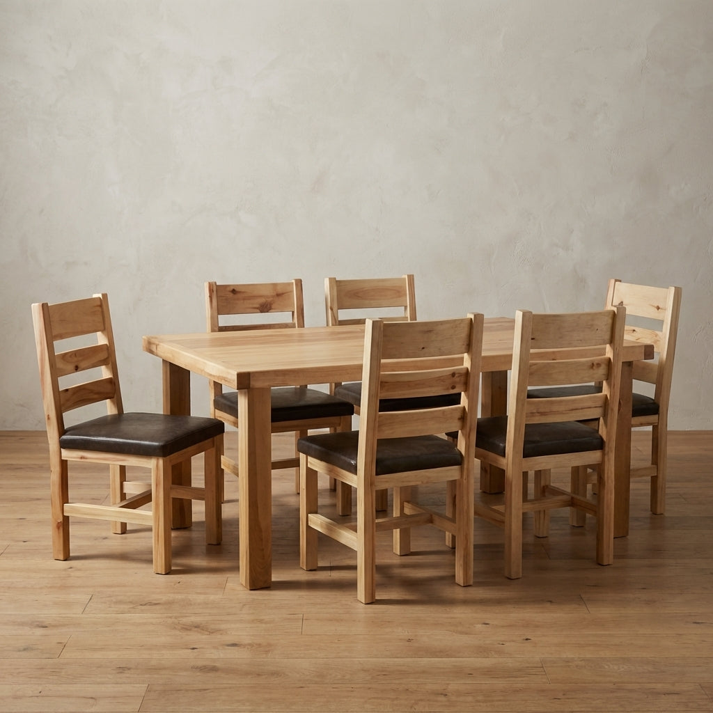 Farmhouse 72" Classic Wood Hickory Stain 7 Piece Dining Set