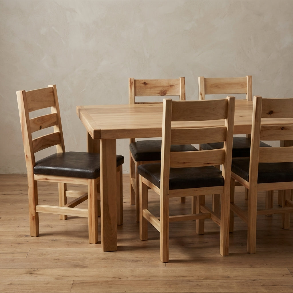 Farmhouse 72" Classic Wood Hickory Stain 7 Piece Dining Set