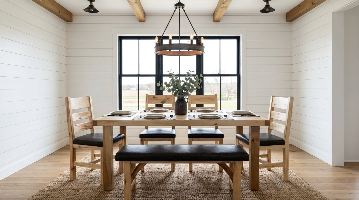 Rustic Farmhouse Upholstered Dining Bench