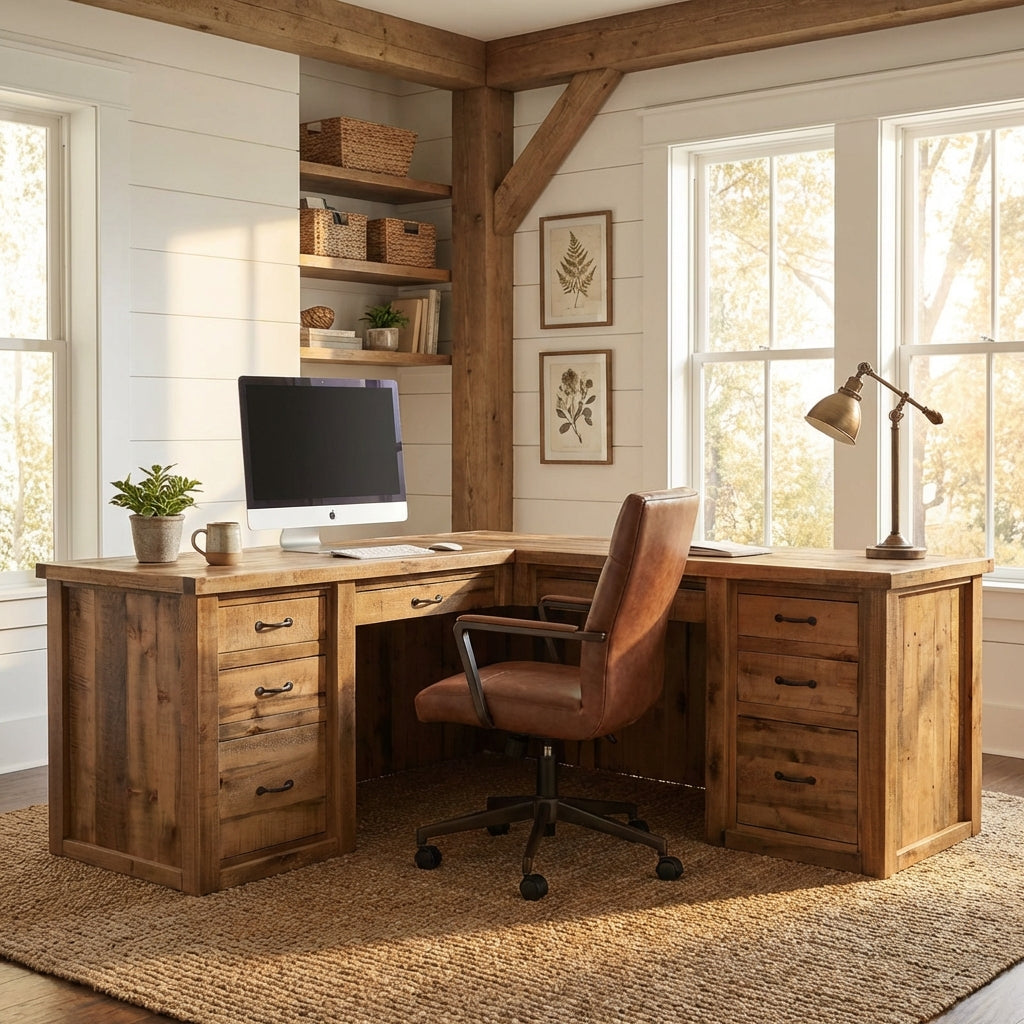 Rustic Farmhouse Executive L-Desk in Artisan
