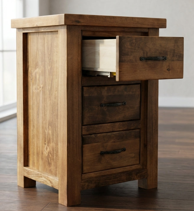 Rustic Farmhouse 3 Drawer Night Stand in Artisan
