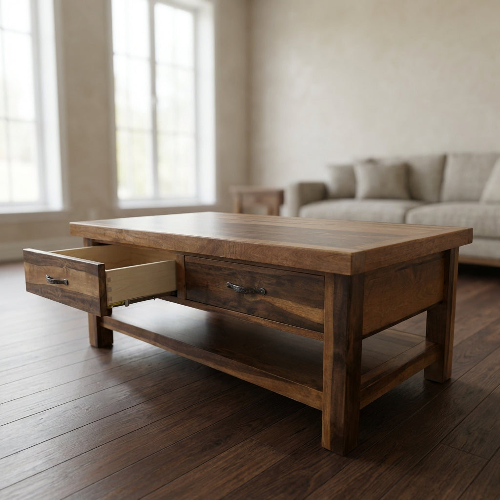 Rustic Farmhouse Coffee Table w/ Drawer in Artisan