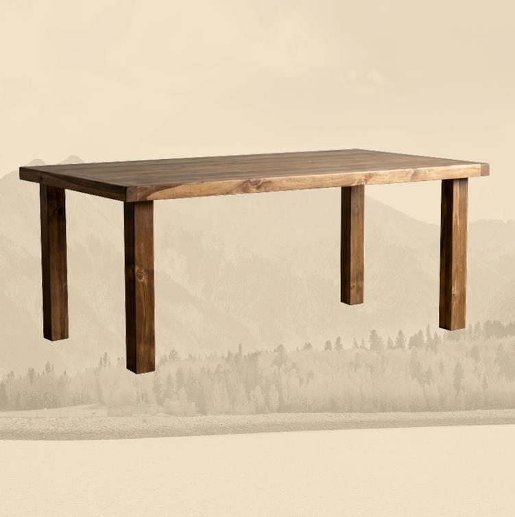 Farmhouse aspen dining table against a beige wall