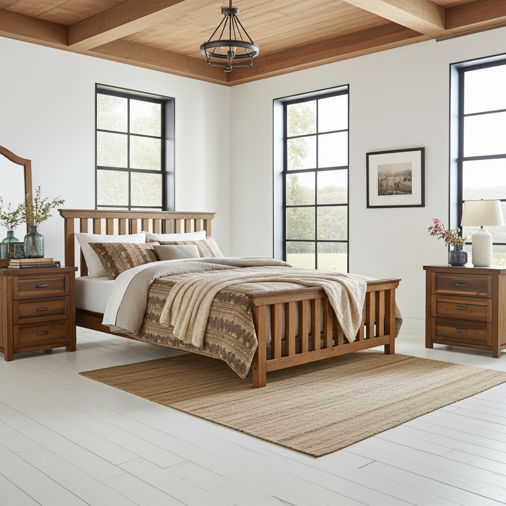 Farmhouse bedroom set in a modern bedroom
