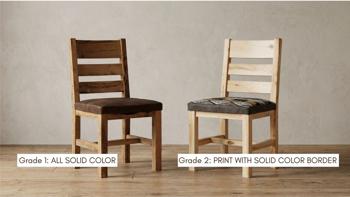 Aspen farmhouse frisco dining chairs showing the fabric choices. 