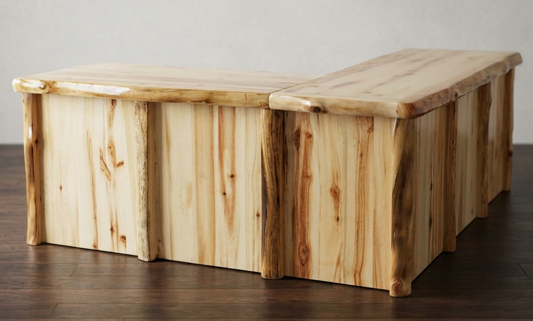 Aspen or Hickory Rustic Log Executive L-Desk in Flat Front